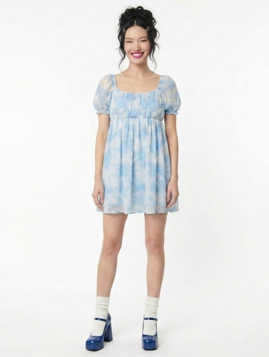 Unique Vintage Dresses & Skirts - Unique Vintage Cloud Print Belle Babydoll Dress - Medium